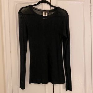 BCBG Semi-Sheer Crew Neck Top in Black, size M